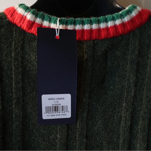 Green Ribbed Crewneck Sweater with Stripes - Picture 2 of 8